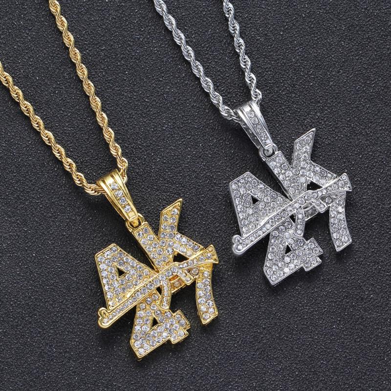 

Exquisite Rapper Necklace Pendant Necklace for Men Women Gold Silver Color Rhinestones Iced Out Men Jewelry