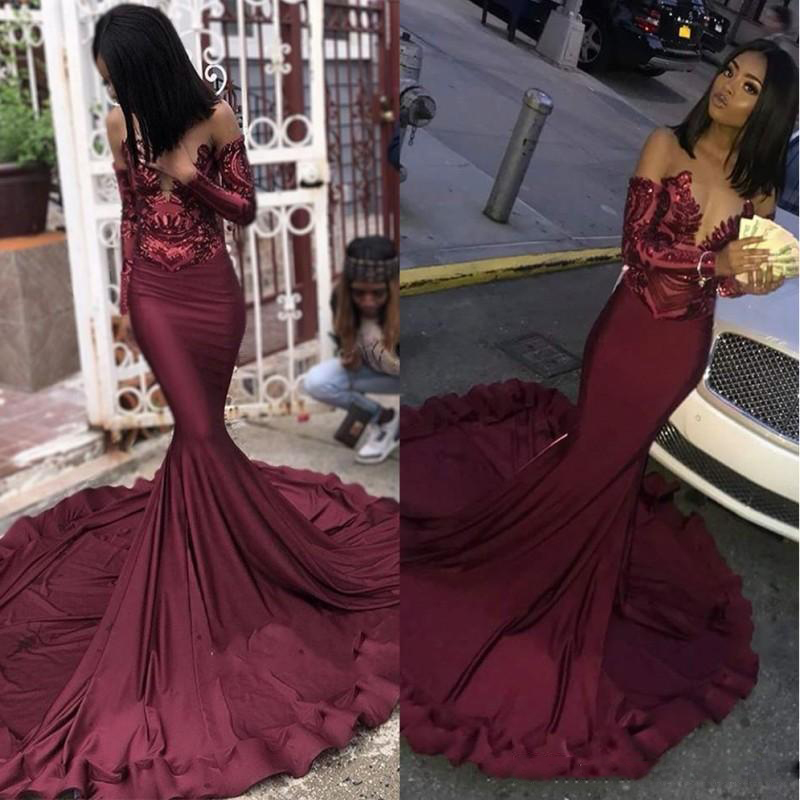 

Maroon Burgundy Prom Dresses Mermaid Illusion Sequins Lace Top Black Girls' Plus Size Pageant Evening Formal Party Gowns BC1250, Light sky blue