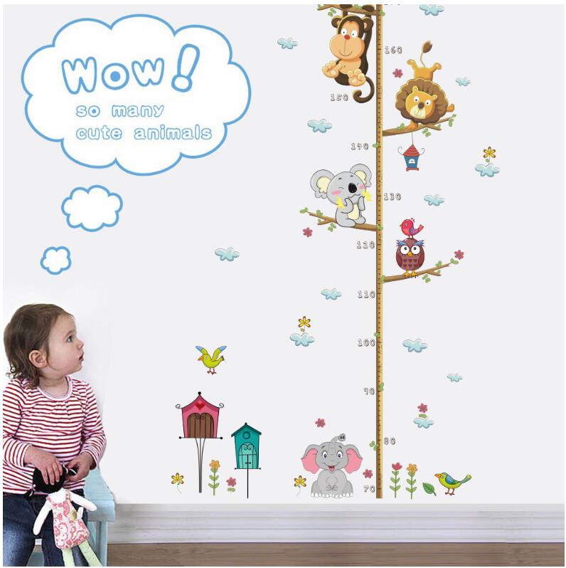 Jungle Wild Zoo Animals Height Measure Wall Stickers For Kids Room Safari Growth Chart Monkey Lion Wall Decal Poster Mural
