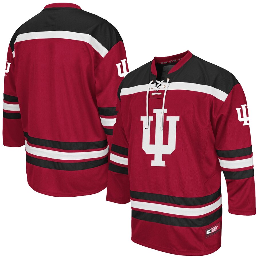 

Custom Men' Colosseum Crimson Indiana Hoosiers Hockey Jerseys Stitched Any Name Any Number Hight Quality Size -3XL, As photo