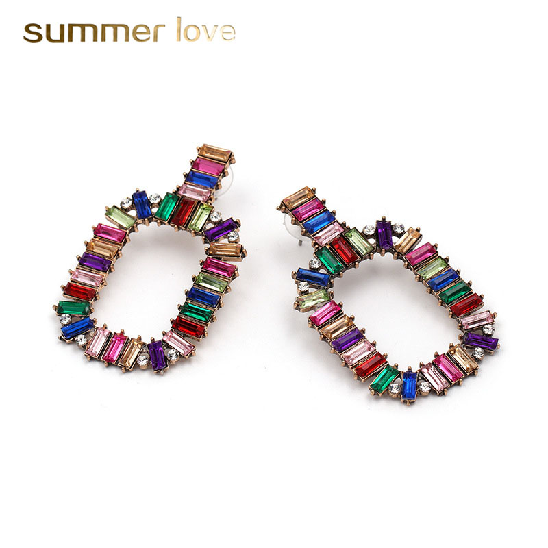 

Boho Ethnic Colorful Crystal Stone Earrings for Women Fashion Geometric Large Rhinestone Dangle Earring Wedding Party Club Holiday Jewelry