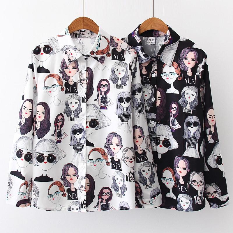 

2020 Spring Women blouses harajuku streetwear shirts cartoon face printing Blouse casual blusas, Black