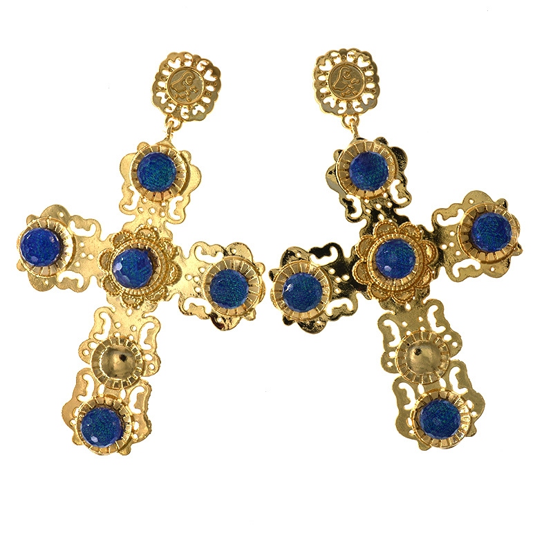 Rétro grande croix Boucles d'oreilles pour les femmes longues Croix Boucles d'oreilles Vintage strass fleur Boucles d'oreilles pendantes bijoux à