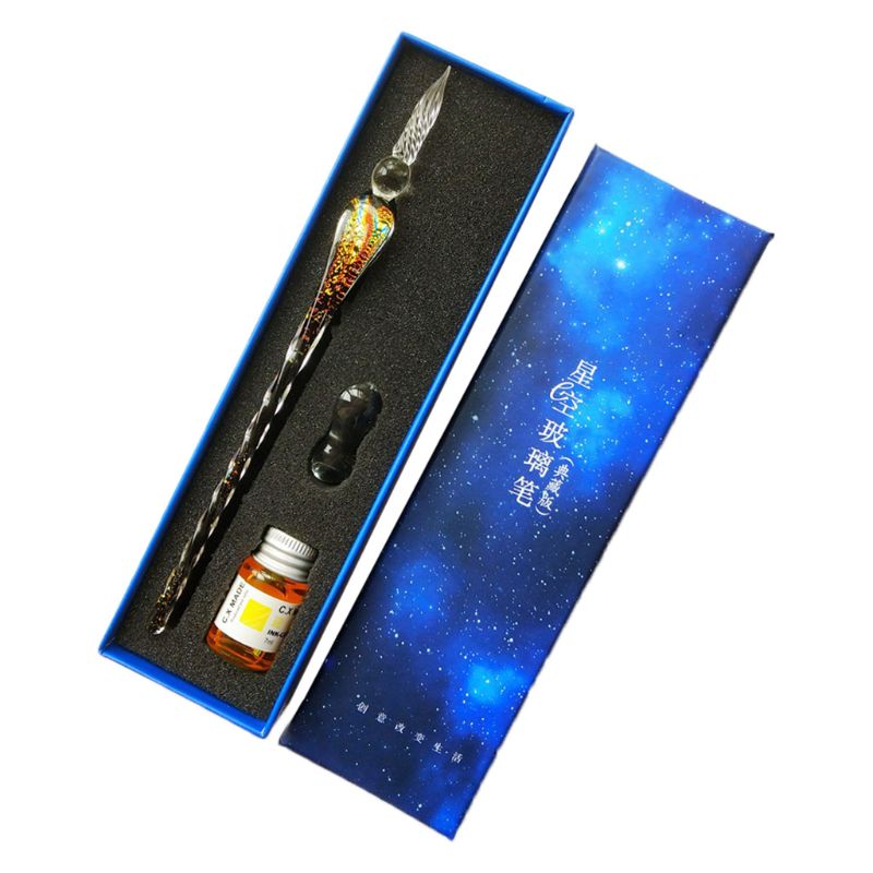 

Vintage Starry Sky Glass Fountain Dip Pen Signature Ink Set Calligraphy Writing Stationery Office Supplies Gift Box, Red