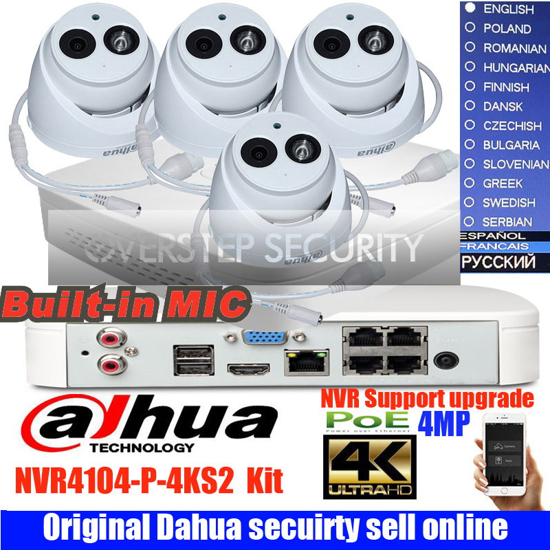 

Original Dahua mutil language 4MP H.265 POE IP Camera DH-IPC-HDW4433C-A System Security Camera Outdoor 4CH 4K NVR NVR4104-P-4KS2 Kit