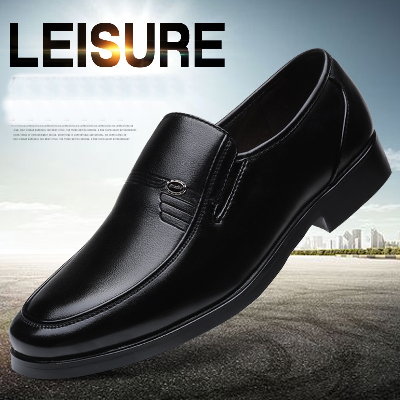 

Big size Men office dress shoes elderly shoes round toes man official loafer male business flats father casual shoe JI15, Black flat heel
