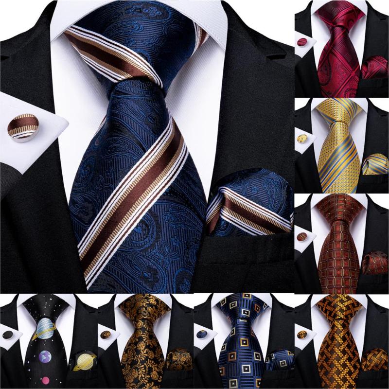 

Men Tie Navy Blue Red Wine Striped Silk Wedding Tie for Men Handky cufflink Gift Set DiBanGu Design Party Business Fashion