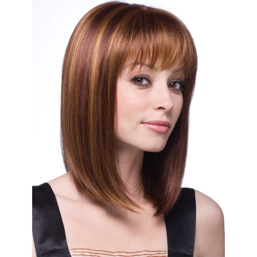 

2019 Christmas gift brazilian hair wig for woman, fashion realistic Medium length straight hair synthetic braid hair WIG-010A, Medium brown