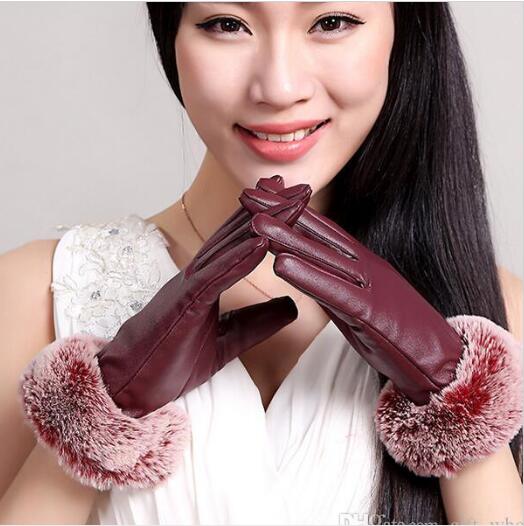 

Fashion- Outdoor Sports Designer Fur Leather Five Fingers Gloves Solid Color Winter Outdoor Warm Real Leather Gloves