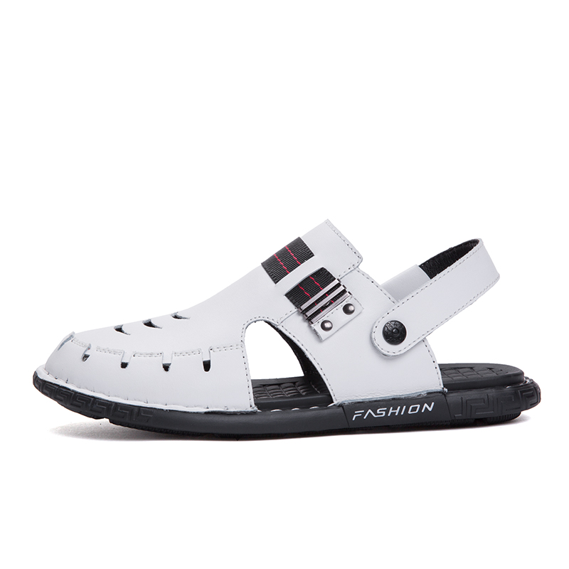 

hombre para couro sandalhas handmade slip 39 roman sandale outdoor casual in 44 samool slippers luxury genuine holes breathable, Black