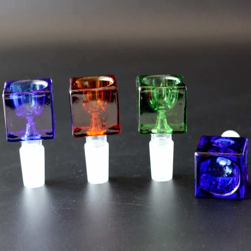 

High Quality Glass Bowl for Bong Square Thick unique Colorful male 18mm 14mm bongs piece water pipe heady smoking accessory bowls pieces