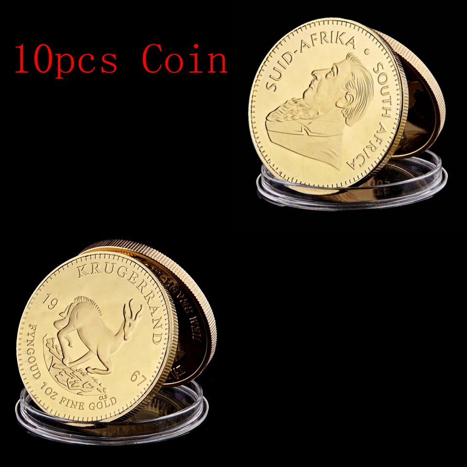 Arts and Crafts 10pcs Lot South Africa,Krugerrand 1oz Pure Gold Plated Coin Paul Krugerrand Round Badge In Acrylic Case-image-534206876
