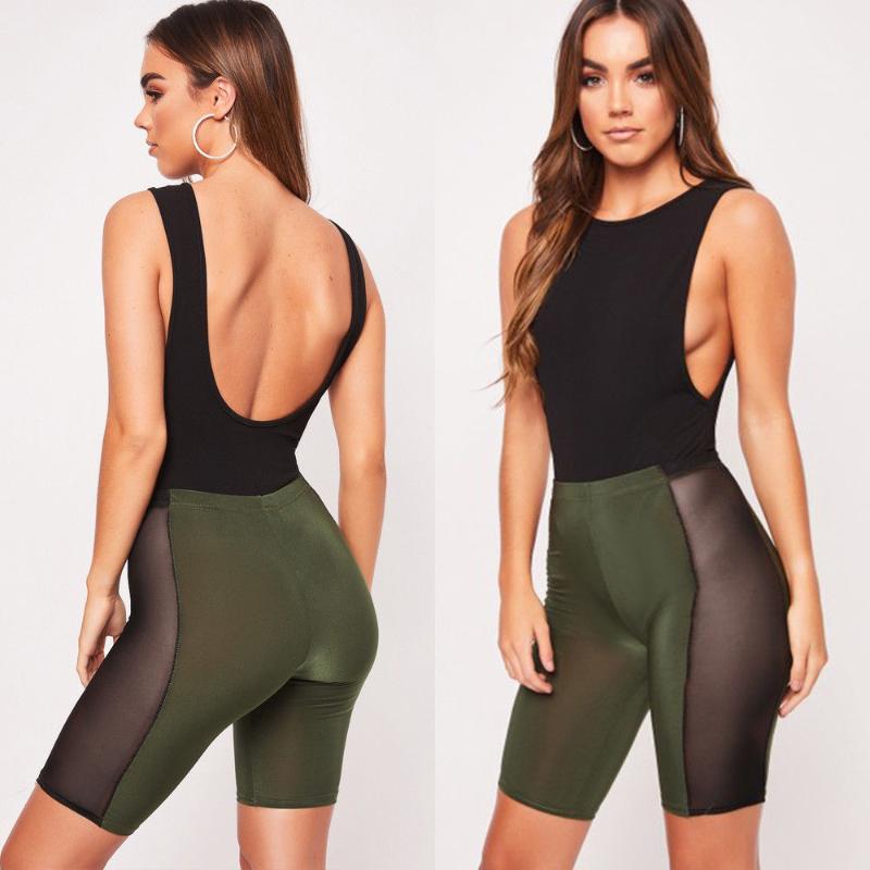 

Fashion Women High Waist Side Mesh Shorts Summer Sports Fitness Shorts, Beige