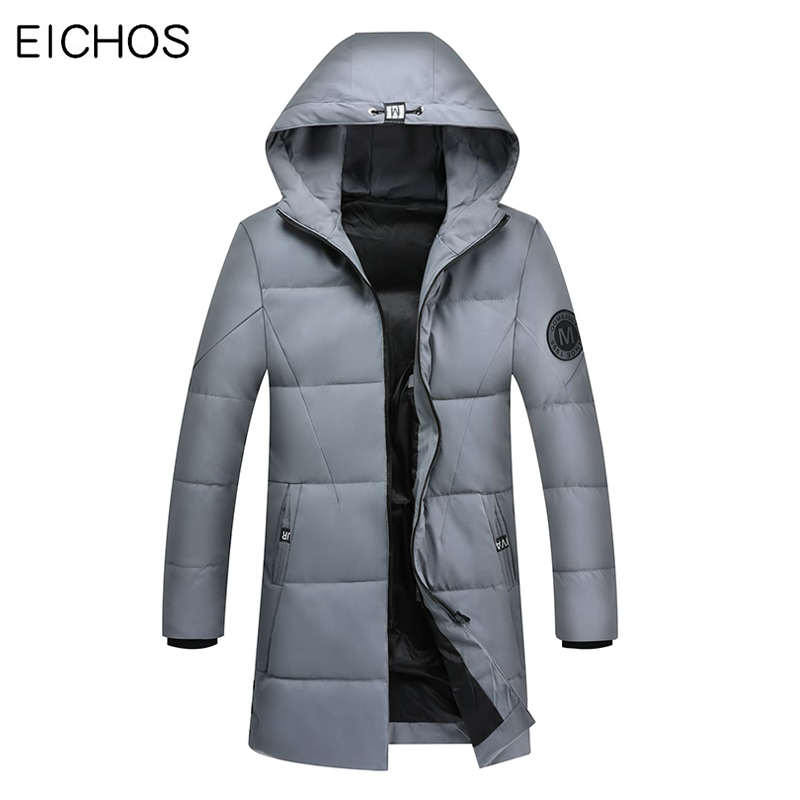 

Mens Parka Coat Winter Warm Thick Hoodie Jacket Black Grey Navy Solid Color Outwear Male Casual Zipper Windproof Long Parkas