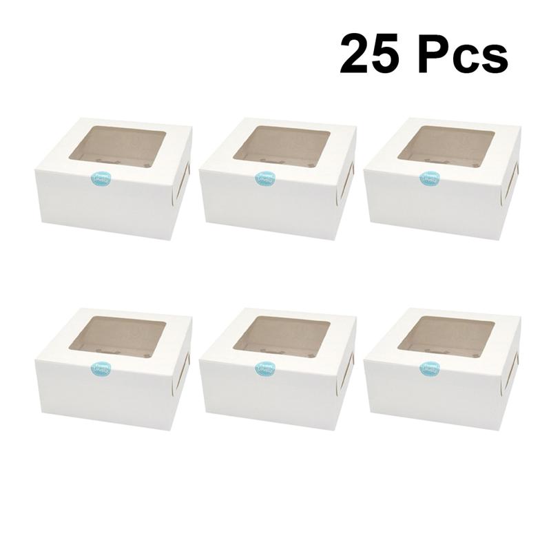 

25pcs Paper Packing Boxes Eco-Friendly Baking Muffin Boxes with Inserts Cupcake Containers Holder Party Favors for Shop