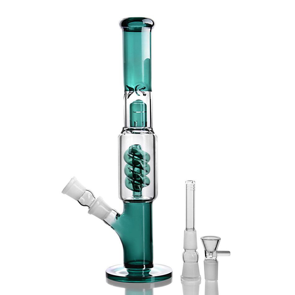 

Tall Bong Green Glass Water Bong Freezable Coil Water Pipes beaker Downstem Perc Heady Dab Rigs Chicha With 14mm Bowl Hookahs Tobacco