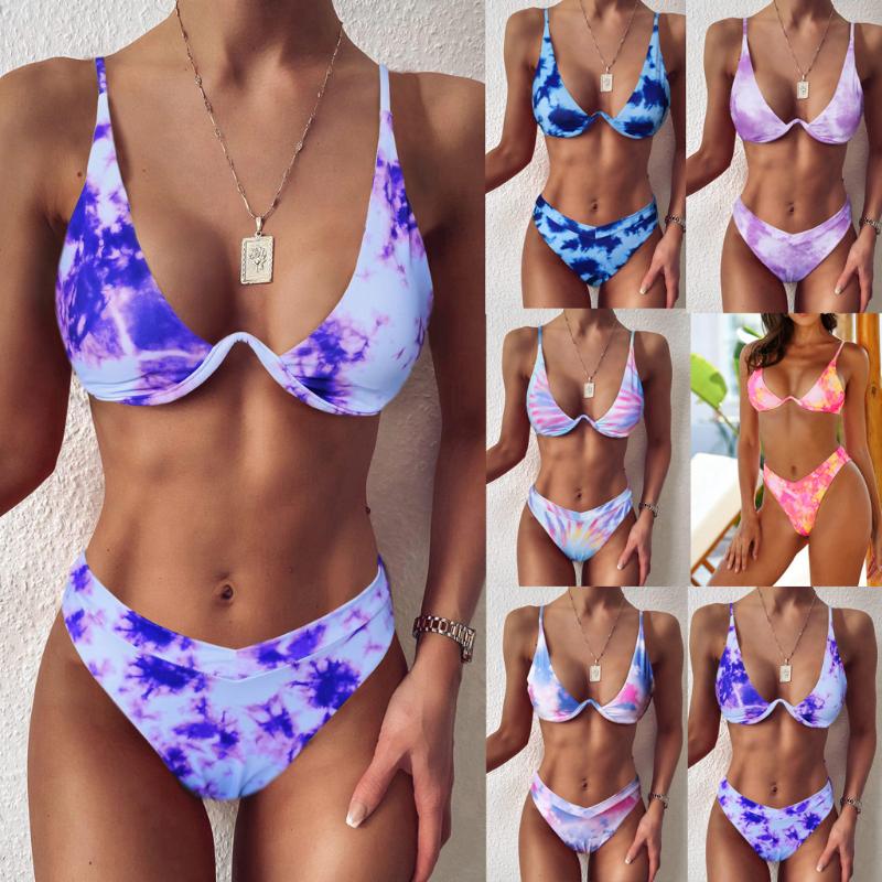 

#H30 Women Tie-dye Bikini Set Sexy Micro Bandage Swimwear High Waist Bathing Suit High Cut Swimsuit New Top Beachwear Biquini