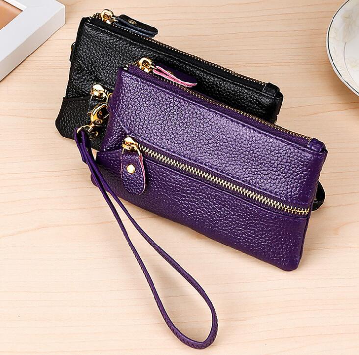 

50pcs Mix color Cowhide PU Multifunctional Zipper Coin Purses With Strap, Red