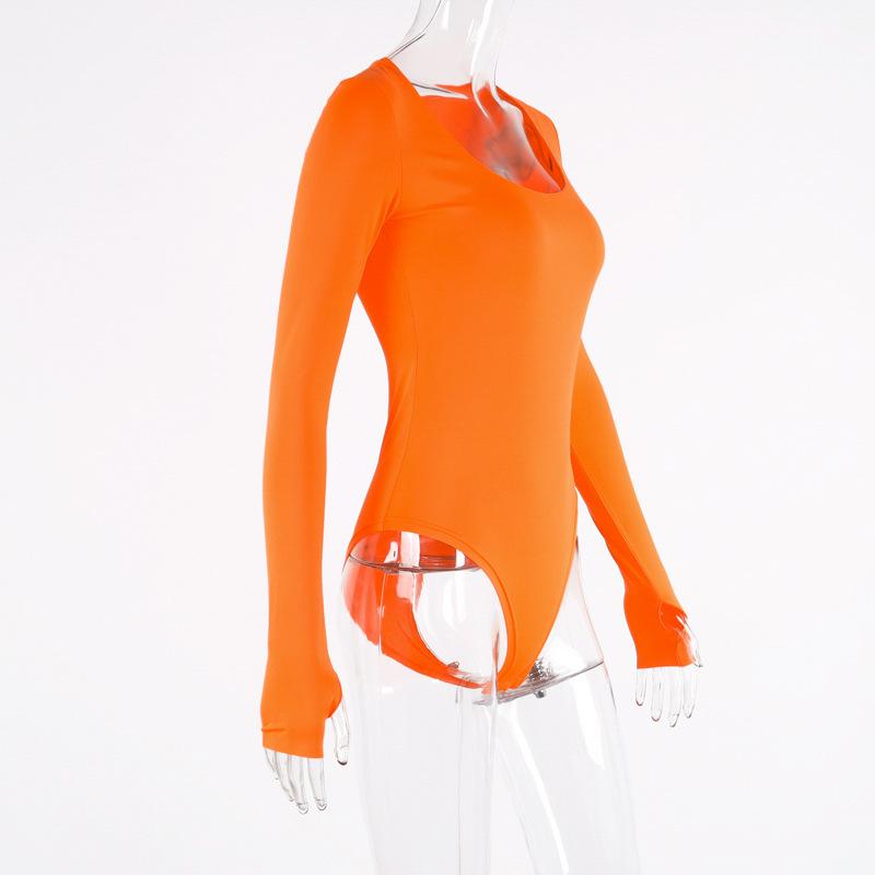 2020 Orange Neon Bodysuit Women Long Sleeve Bodycon Sexy Autumn Winter