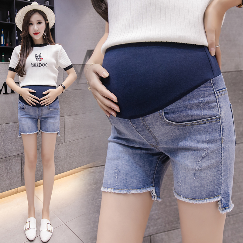 

2020 Summer Thin Denim Maternity Shorts Cotton Belly Casual Shorts Clothes for Pregnant Women Hot Pregnancy Short Jeans, Blue