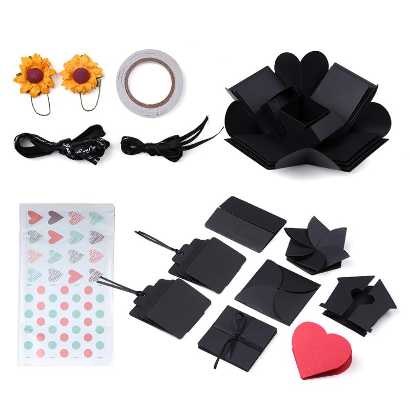 

DIY Explosion Box Handmade Memory Scrapbook Photo Surprise Gift for Birthday Wedding Engagement Anniversary--Black