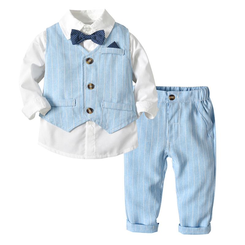 

Boys Suits Blazers Clothes Suits For Wedding Formal Party Striped Baby Vest Shirt Pants Kids Boy Outerwear Clothing Set, Blue