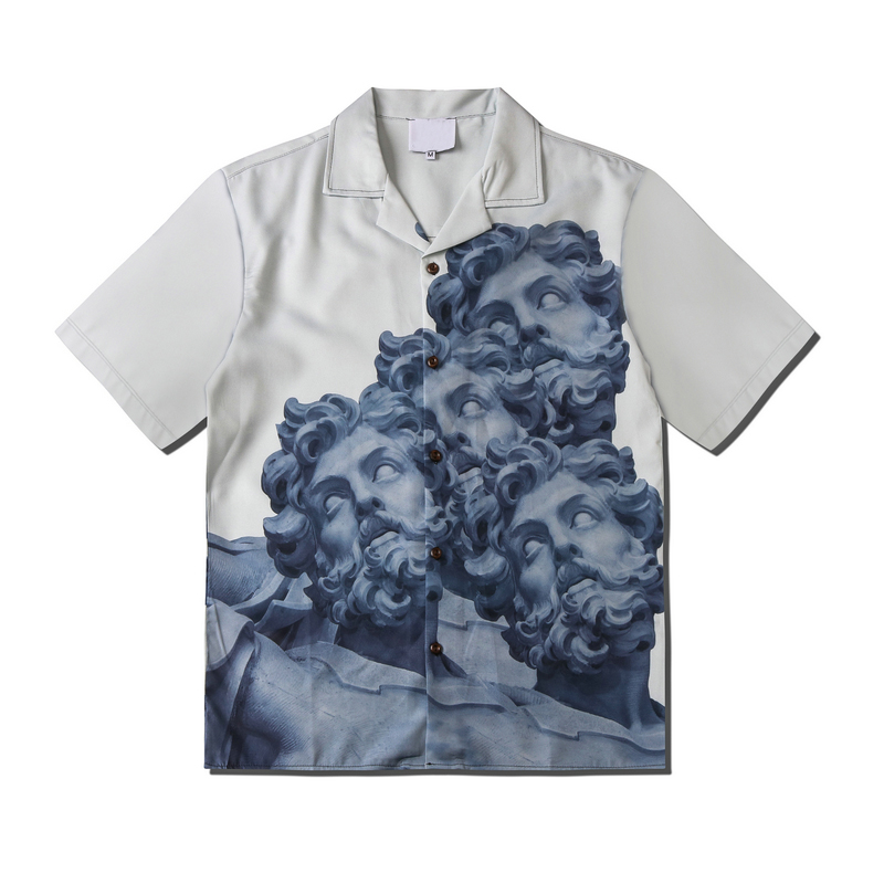Fashion Designer Printed Vintage Shirt Men Summer Turn-down Collar Men's Shirt Streetwear Clothing-image-548773480