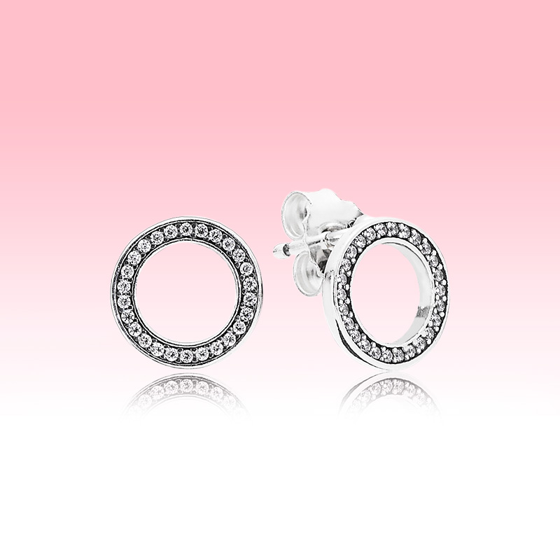 Sparkling Diamond Circle Stud Earrings Authentic 925 Sterling Silver designer Earrings Women Wedding Party Jewelry earrings with Luxurious Retail Bo
