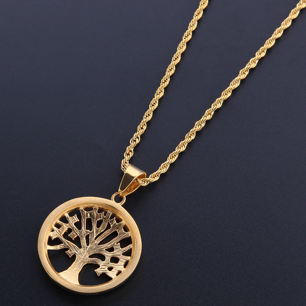 

Wholesale-Hip-hop Tree of Life Stainless Steel Water Drill Pendant Fashion Rap Hip-hop Couple Necklace
