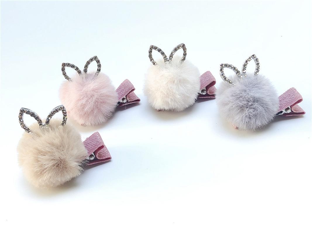 

10pcs Fashion Glitter Rhinestone Ears Hairpins Solid Fur Pom Pom Hair Clips Princess Headwear Boutique Hair Accessories, Multi