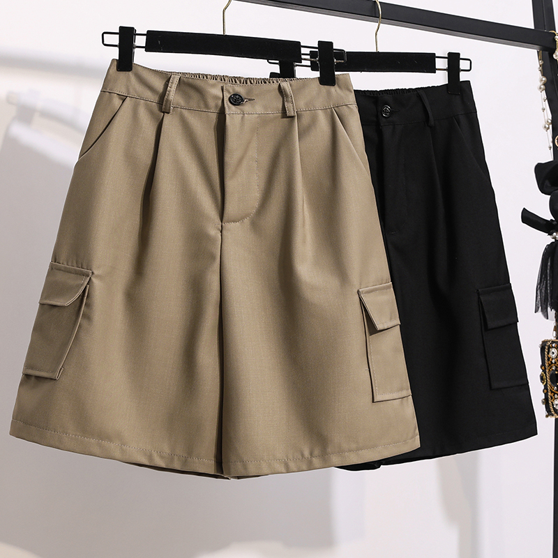 

5XL Plus Size Female Summer Shorts Large Size Women Plain High Waist Shorts with Pockets Black,Brown