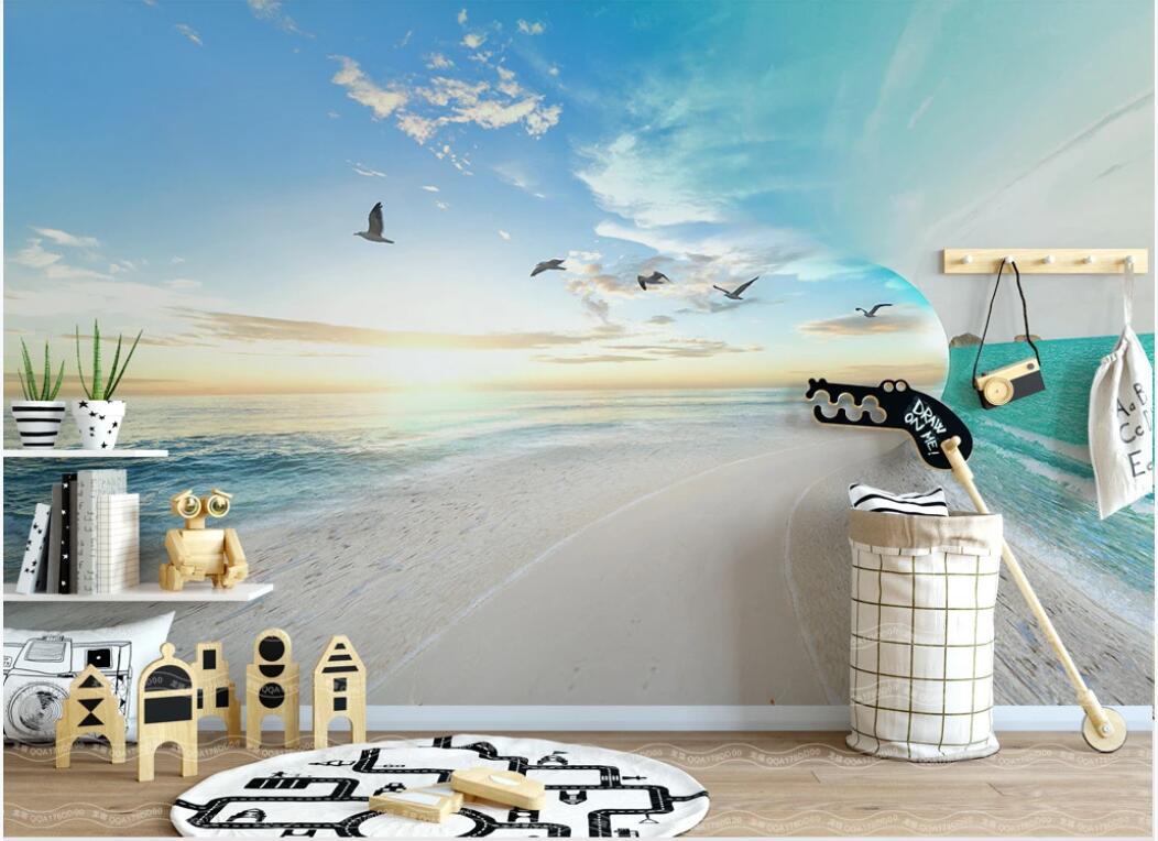 

3d wallpaper custom photo murals Northern Europe simple small fresh 3D sea sky scenery background wall decor wall art pictures, Non-woven fabric