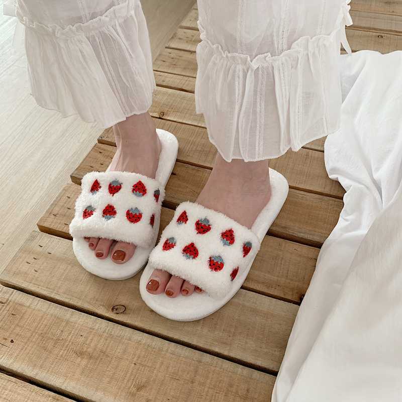 

Women Cartoon Fruit Strawberry Pineapple Cute Furry Plush Comfortable Slippers Winter Keep Warm Indoor Home Soft Stuffed Shoes