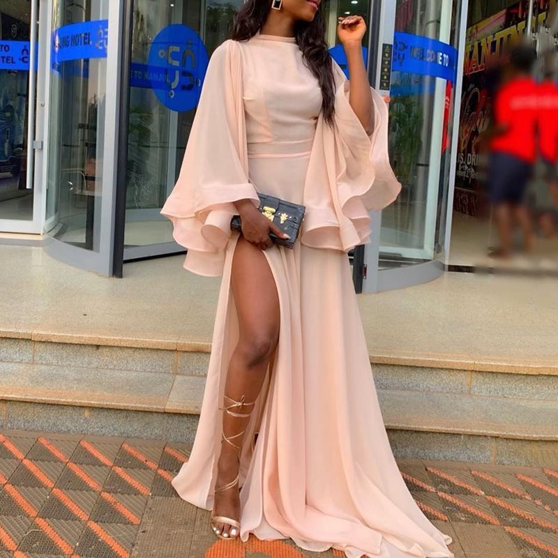 

Summer Sexy Club Elegant Party Women Long Dress Pink Mesh Split Plus Size Draped 2019 African Female Evening Wedding Maxi Dress Y200120
