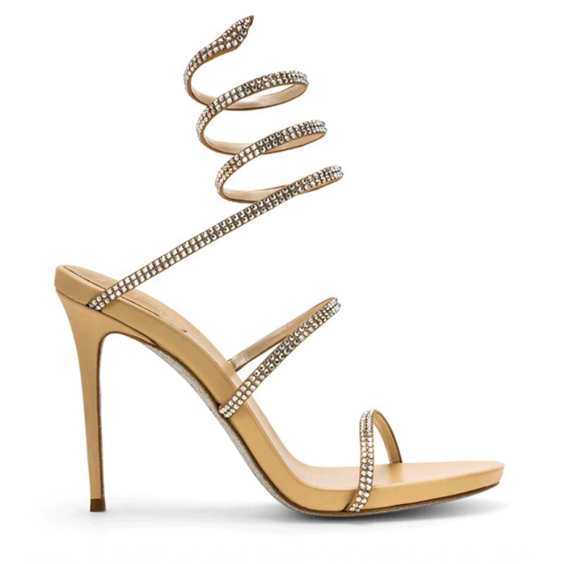 

Hot Sale-2019 Hottest Fashion Crystal Serpentine winding Open Toe Sexy Thin High Heel Party Summer Women Sandals Four Color Normal Size, Black