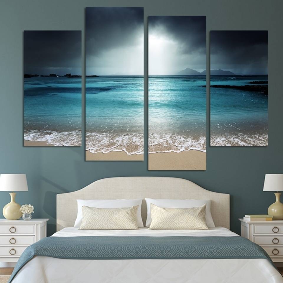 4pcs/set Blue Seaside No Frame Wall Art Oil Painting On Canvas Seascape Paintings Picture Decor Living Room-image-449824004