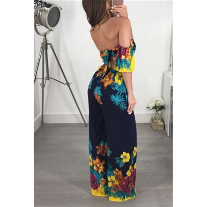 

Hirigin Women V Neck Off-shoulder Summer Jumpsuit Lady Floral Printed Romper Clubwear Playsuit Casual Backless Jumpsuit&Romper, As photo show