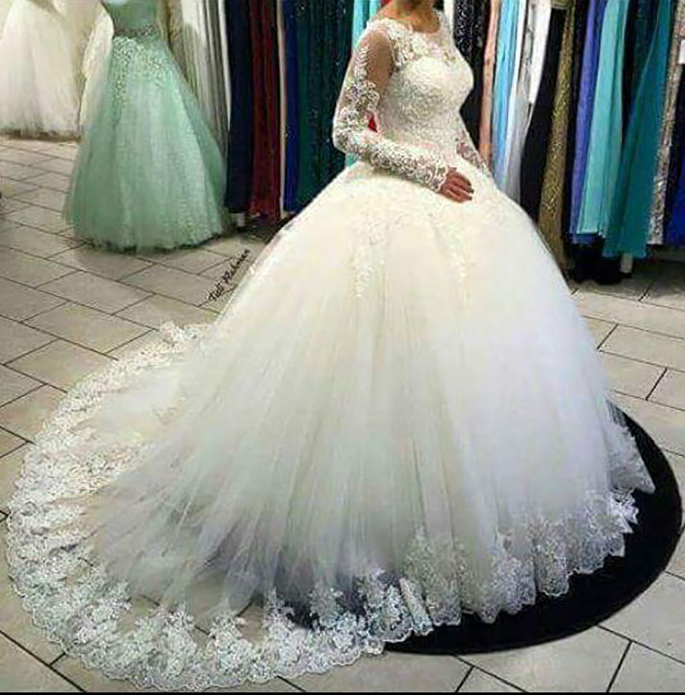Robe De Noiva Blanc Robes De Mariée À Manches Longues Robe De Bal Designer Nouveau 2016 Perles De Cristal Broderie Pour L'église De Mariage Robe