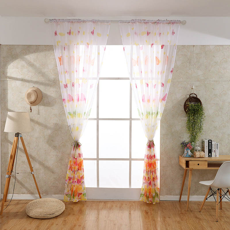 Colorful Buttefly Door Window Curtain Drape Sheer Valance 1x2M