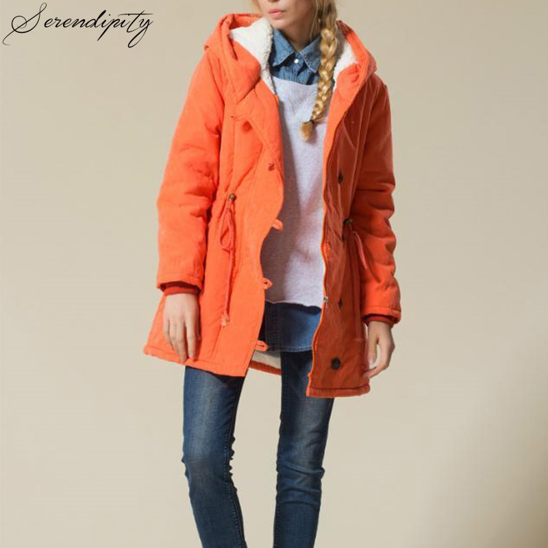 

2019 Casual Cotton Thick Long Parka Hooded Overcoat Winter Warm Fashion Outerwear Women Orange Streetwear Jacket Female Coat, Black