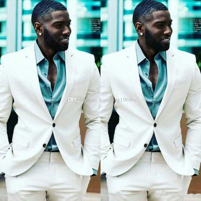 

New Popular Two Buttons Ivory Groom Tuxedos Notch Lapel Groomsmen Mens Suits Wedding/Prom/Dinner Blazer (Jacket+Pants+Tie) K491, Same as image