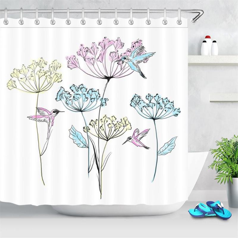 

Dandelion Flower Hummingbird Animal Polyester Shower Curtain High Quality Washable Decor Simple Curtains For Bathroom Shower