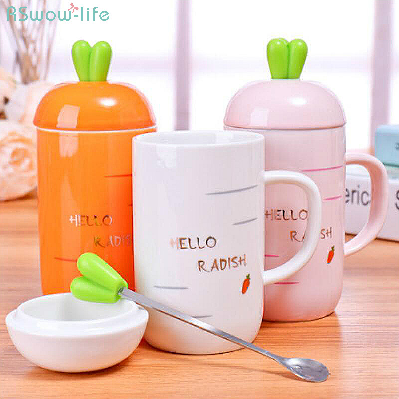 

Creative Cute Carrot Ceramic Cup Mark Cup With Spoon Office Student Home Milk Coffee Water Mugs With Lid Travel High-Capacity, Orange