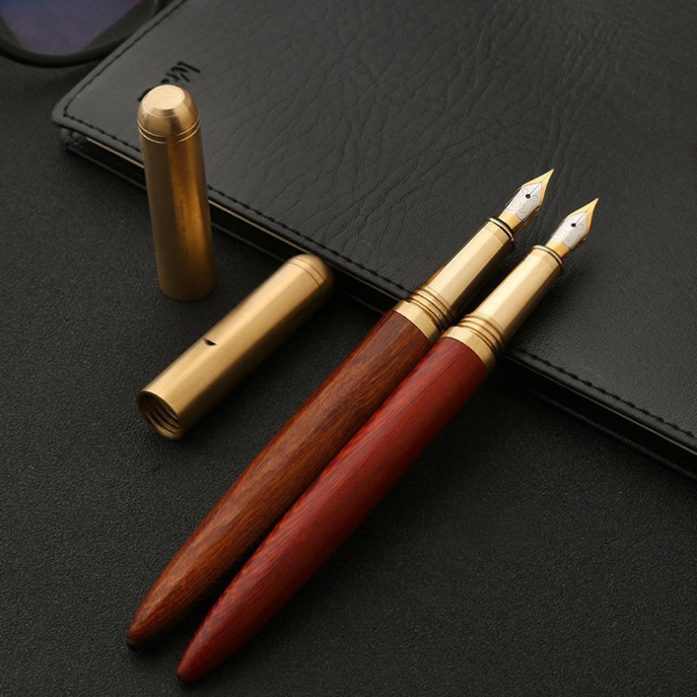 

Wooden Brass Fountain Pen Gift Portable Elegant Smooth for Women Men Students Business Writing, Red