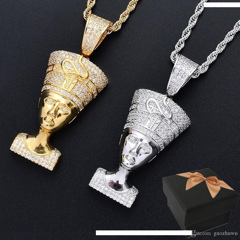 Crown Gold Unisex Egyptian Queen Nefertiti Pharaoh Pendant Necklace Set