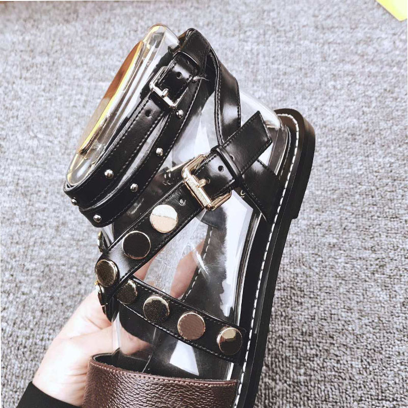 

Hot Sale-Women Popular Leather Sandal Striking Gladiator Style Designer Leather Outsole Perfect Flat Canvas Plain Sandal Size 35-42+box, Black