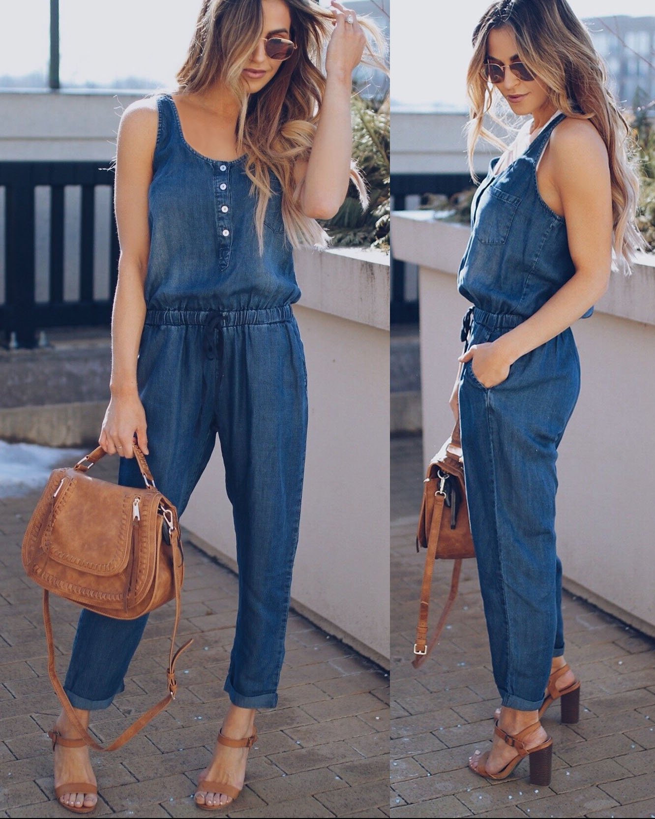 sleeveless denim jumpsuit