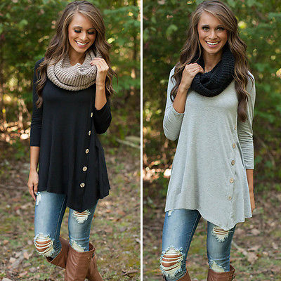

Womens Loose Casual Long Sleeve Sexy Shirt Tops Ladies Tee Top Plus Size, Black