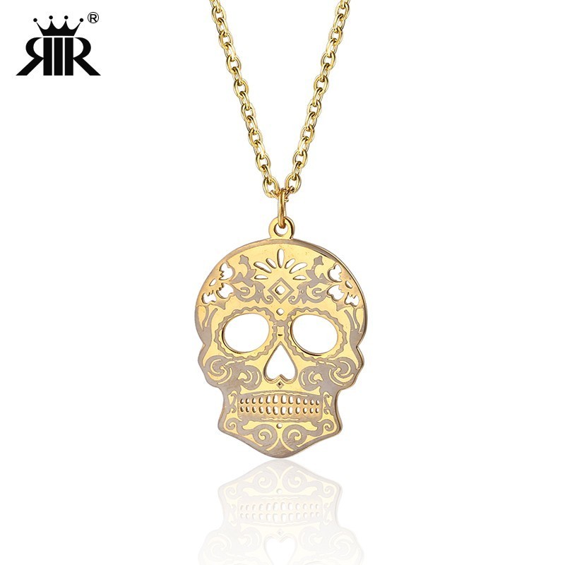 

RIR Sugar Skull Necklace Skull Statement Necklace Of The Dead Dia De Los Muertos Mexican Jewelry Gift For Her Gothic Jewelry