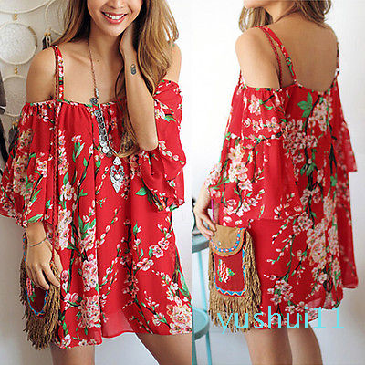 Wholesale-2020 Sexy Women Beach Floral Print Off Shoulder Sexy Sundress Summer Women Beachwear Cover-Ups Evening Party Short Mini Dress-image-551220080